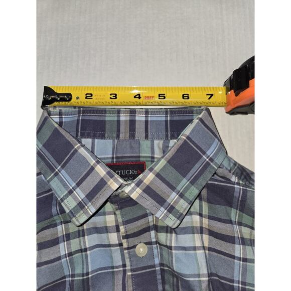 UNTUCKit Shirt Men Medium Blue Plaid RomBauer Preppy Long Sleeve Slim - Picture 11 of 11